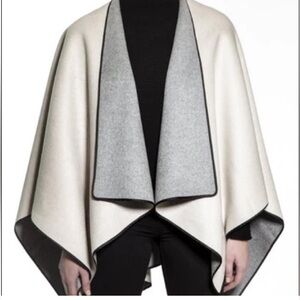 NEW BERYLL Cashmere Wool Blend  Olive Green and Brown Color  Reversible Poncho